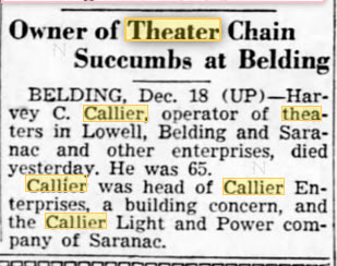 Callier Theatre - HARVEY CALLIER PASSES AWAY DEC 1951
